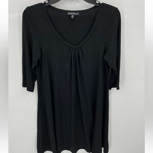 Eileen Fisher Dress Small Black Scoop Neck Long Sleeve Flared T-Shirt Sheath